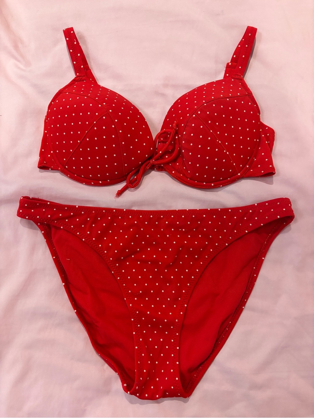 H&M Red & White Polka Dot Bikini Set 34C / Size 8